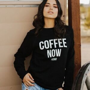 Brunette The Label Black ‘Coffee Now Please’ Graphic Fleece Sweatshirt Sz S/M